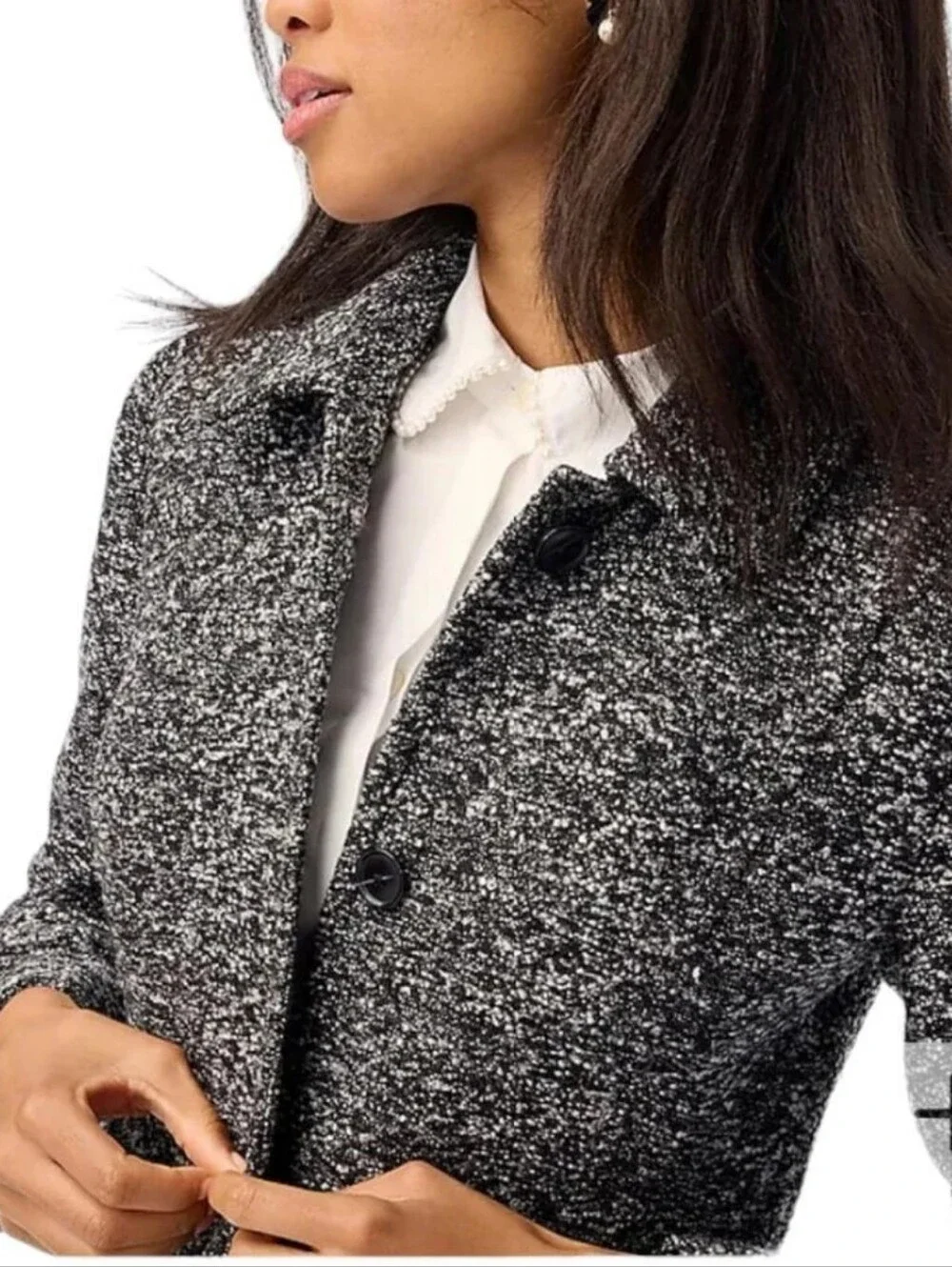 Jcrew Boucle Lady Coat Full Length Dress Coat 4p 4 Petite Black White Gray